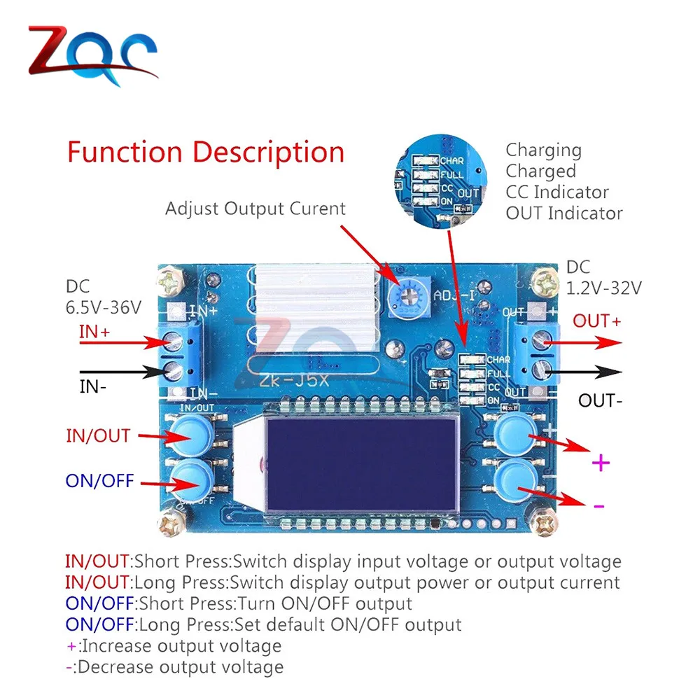 DC DC Step Down DC 6.5 -36V to 1.2-32V 5A CC/CV LCD Digital Display Adjustable Buck Power Supply Voltage Regulator with Case