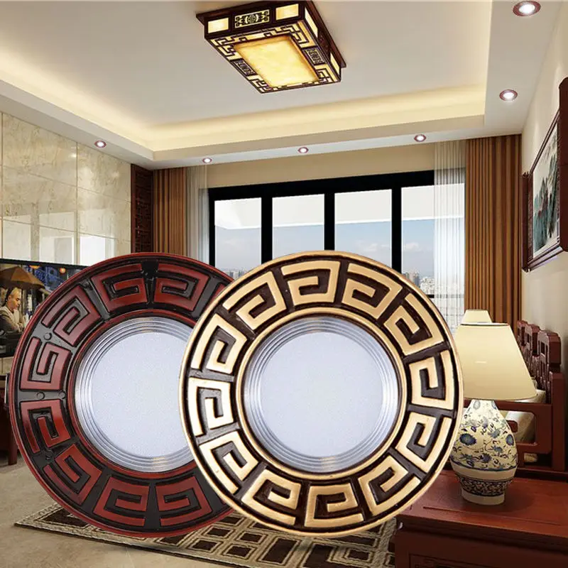 Chinese Style Spiral Pattern Gold Edge Ceiling Lamp 3W 5W 220V Led Recessed Lights Luxury Home Decoration Kitchen Bedroom Luster