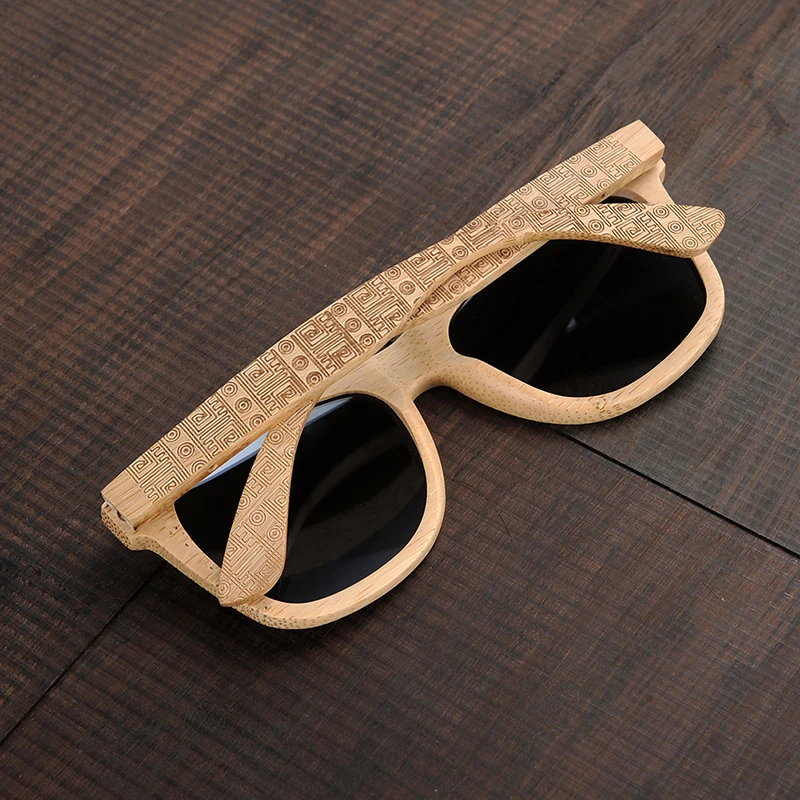 BOBO BIRD Okulary Bamboo Sunglasses With Silver Polarized Lens Men Women Glasses Pattern Engraved