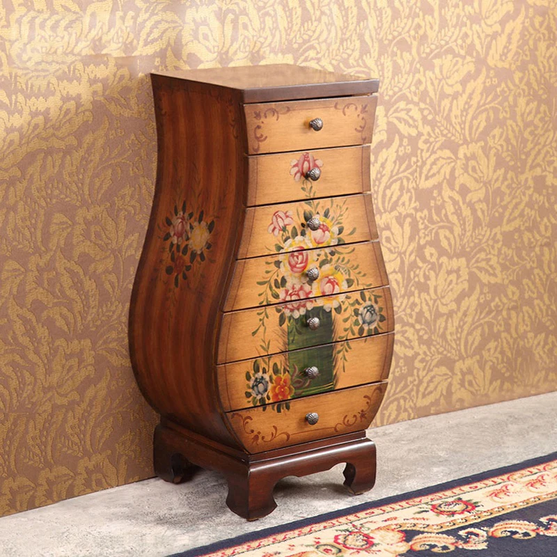 

American Country Drawers Living Room Vase Cabinet Decoration Cabinet Bedroom Drawer Storage Cabinet Retro Old Painted Cabinet