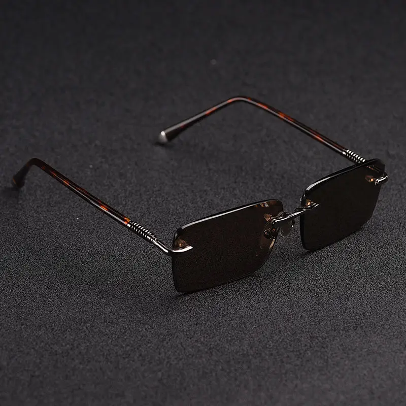 

zerosun Glass Sunglasses Male Rimless Sun Glasses for Men Brown Stone Lens Anti Scratch Brand Designer Vintage Eyewear