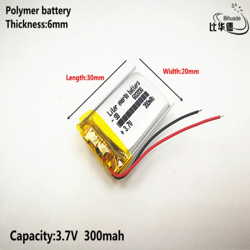 1 sztuk/partia 602030 300 mah 3.7V akumulator litowo-polimerowy towary wysokiej jakości jakości CE FCC ROHS urząd certyfikacji