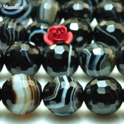 Mamiam Natural A Black Stripe Onyx Eye Agate Faceted Round Beads Smooth Loose Stone Diy Bracelet Necklace Jewelry Making Design