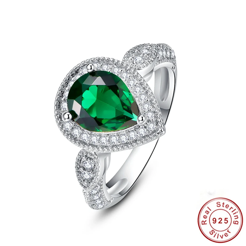 Fine Jewelry Water Drop-shaped Emerald 100% 925 Silver Rings Simply Style Woman Wedding Bands Engagement Silver Rings