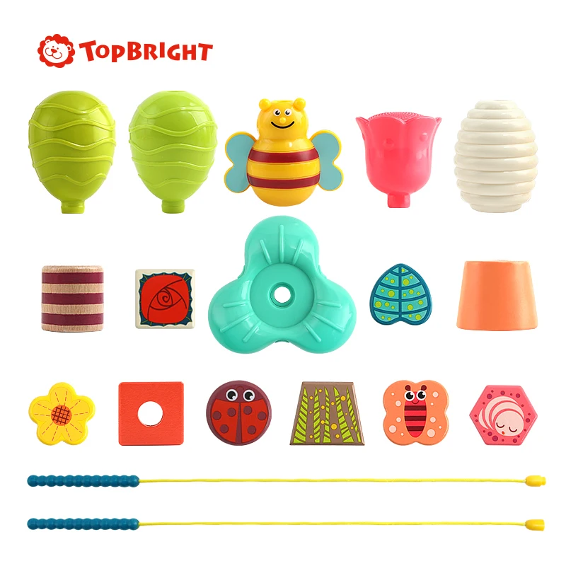 ToP BRIGHT 18PCS DIY Spring Party Lacing Blocks Baby Popper Stringing Beaded Toys Children Kids Gift 18M+