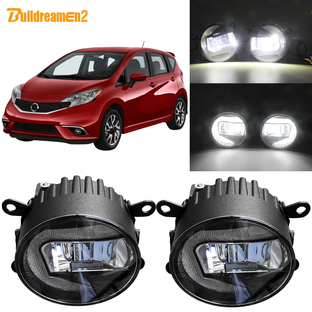 Buildreamen2 2 Pieces Car LED Bulb Projector Fog Light + Daytime Running Lamp DRL White 12V Styling For Nissan Versa 2007-2011