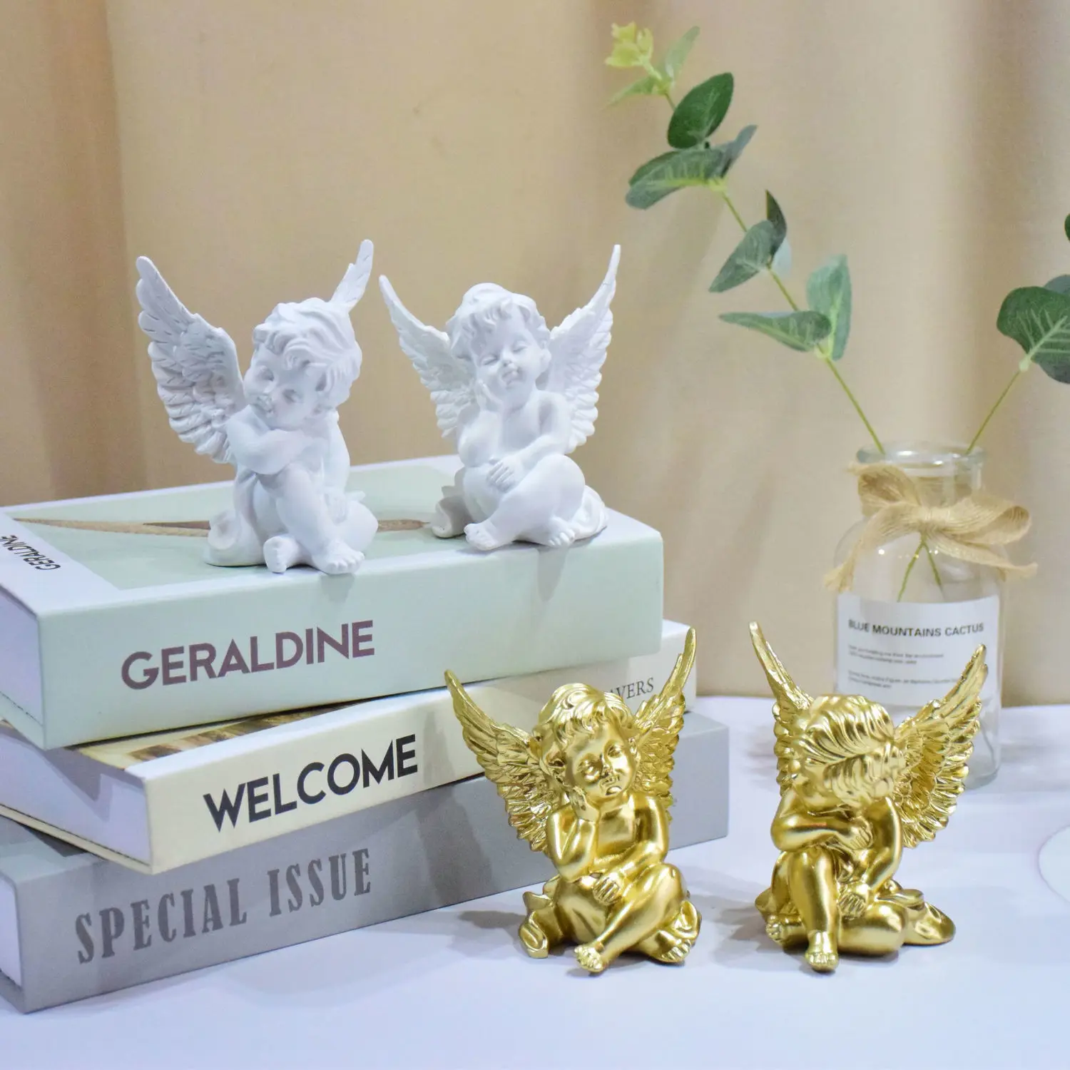 

Modern Resin Cute Cupid Angel Sculpture Ornaments Office Study Room Furnishing Crafts Home Livingroom Desktop Miniature Decor