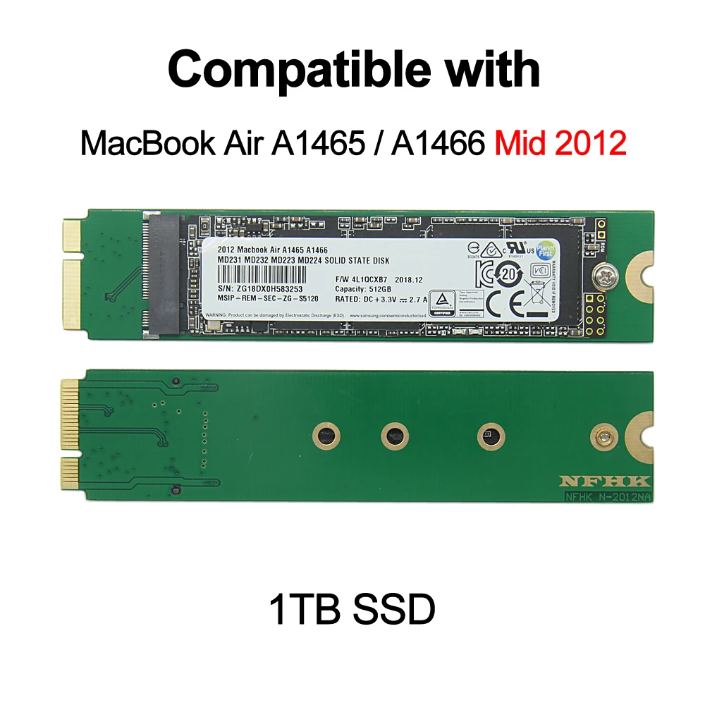 

1TB 1000GB SSD Solid State Drive Compatible With Mid2012 MacBook Air A1465 A1466 1T HD Disk EMC2558 EMC2559 Mac Upgrade Capacity