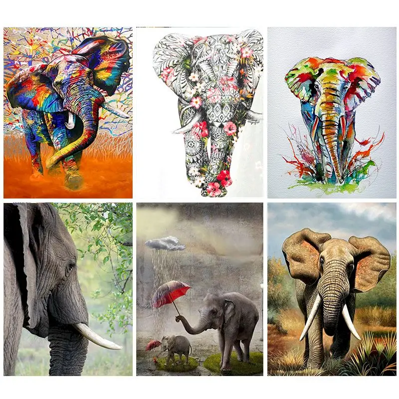 

GATYZTORY Oil Painting By Numbers Elephant 60x75cm DIY Paint By Numbers For Adult Animals Frameless Canvas Painting Unique Gift