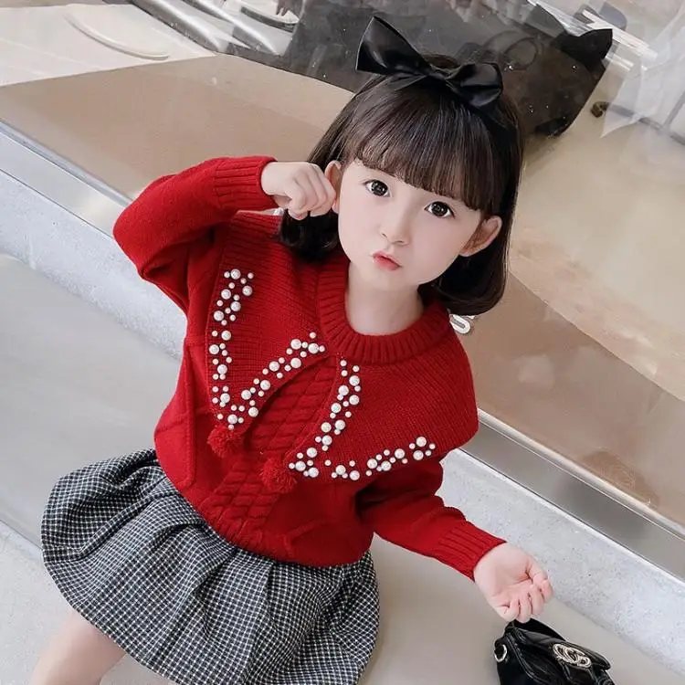 

Baby Basic Sweater New Fashion Red Pink Kids Soft Knitted Sweaters Girls Pullovers Kids Christmas Warm Sweaters 4 7 8 9 11 14Y