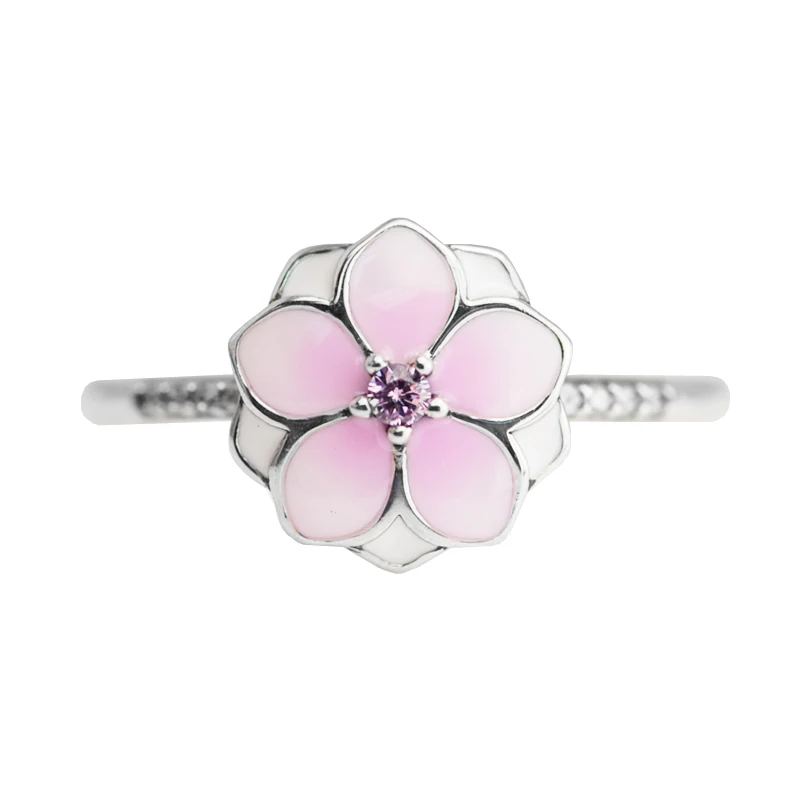 

Magnolia Bloom Pale Cerise Enamel & Pink CZ Ring 925 Sterling Silver Jewelry Rings For Woman DIY Jewelry Making engagement ring