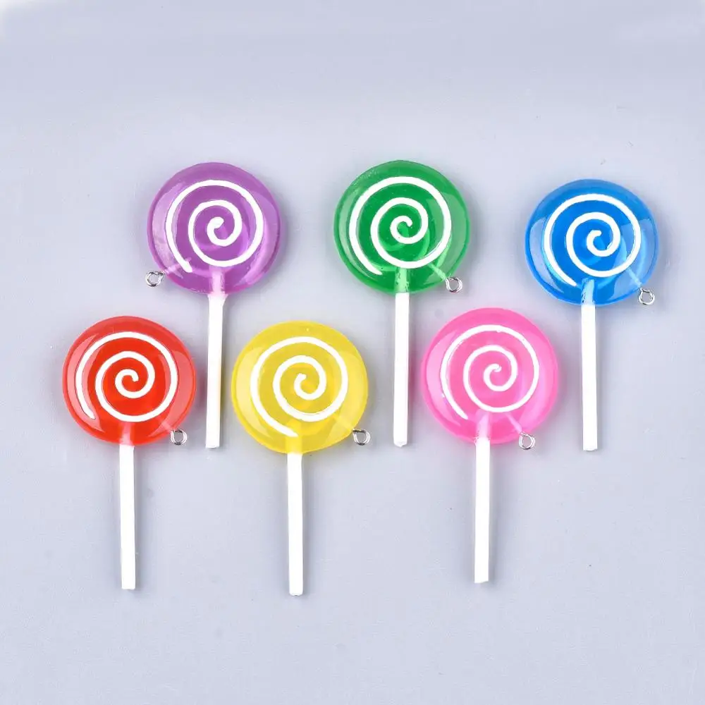 10Pcs Mixed Color Lollipop Charms Resin Imitation Food Big Pendants for Keychain Jewelry Making Findings 54~67x30.5~31.5x8~9mm