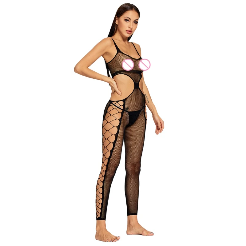 Hollow Out Transparent Bodysuit Sexy Lingerie Mesh Catsuit Sex Erotic Underwear Sexi Women Crotchless Nylon Jumpsuit Stockings