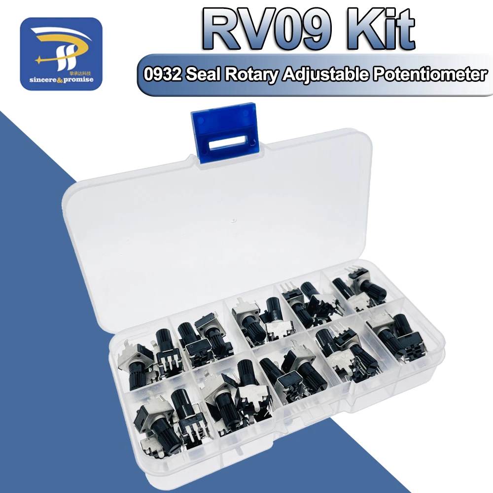

RV09 Kit Vertical 12.5mm Shaft 1K 2K 5K 10K 20K 50K 100K 1M 0932 Adjustable Resistor 9 Type 3Pin Seal Rotary Potentiometer