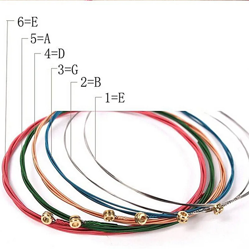 1 Set New Selling Rainbow Colorful Guitar Strings E-A For Acoustic Folk Guitar Classic Guitar 7cm