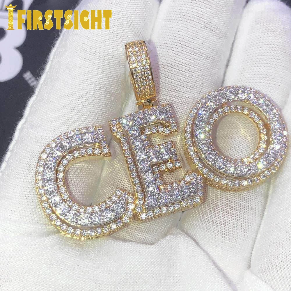 New Letter CEO Pendant Necklace Tennis Chain Iced Out Cubic Zirconia Sliver Color CZ Stone CEO Choker Hip Hop For Men Women