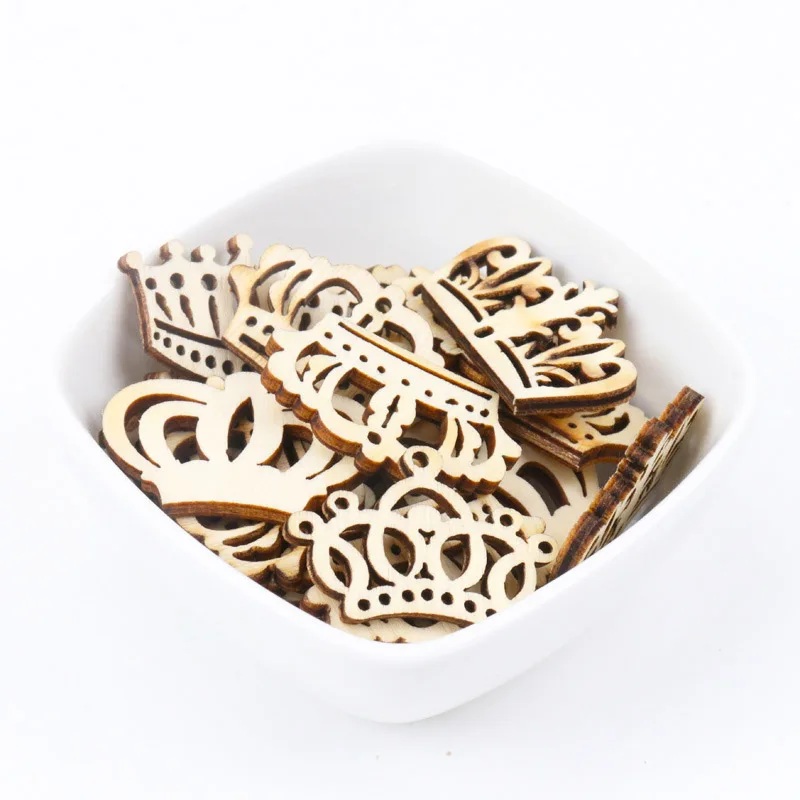 30mm 20pcs Mix Crown Pattern Wood Craft DIY Handmade Scrapbooking Accessories wooden decoration For Home Decoration