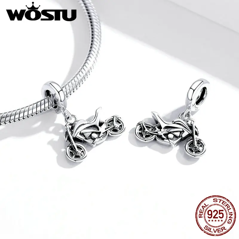 WOSTU 100% 925 Sterling Silver Motorcycle Car Bead Dangle Charm Fit Original Bracelet Pendant DIY Jewelry CQC1712