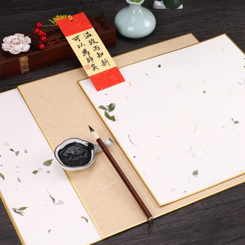 

10 Sheets Antique Calligraphy Paper Thickened Half-Ripe Rice Paper Card with Flower and Plant Yunlong Paper Card Lens Decoupage