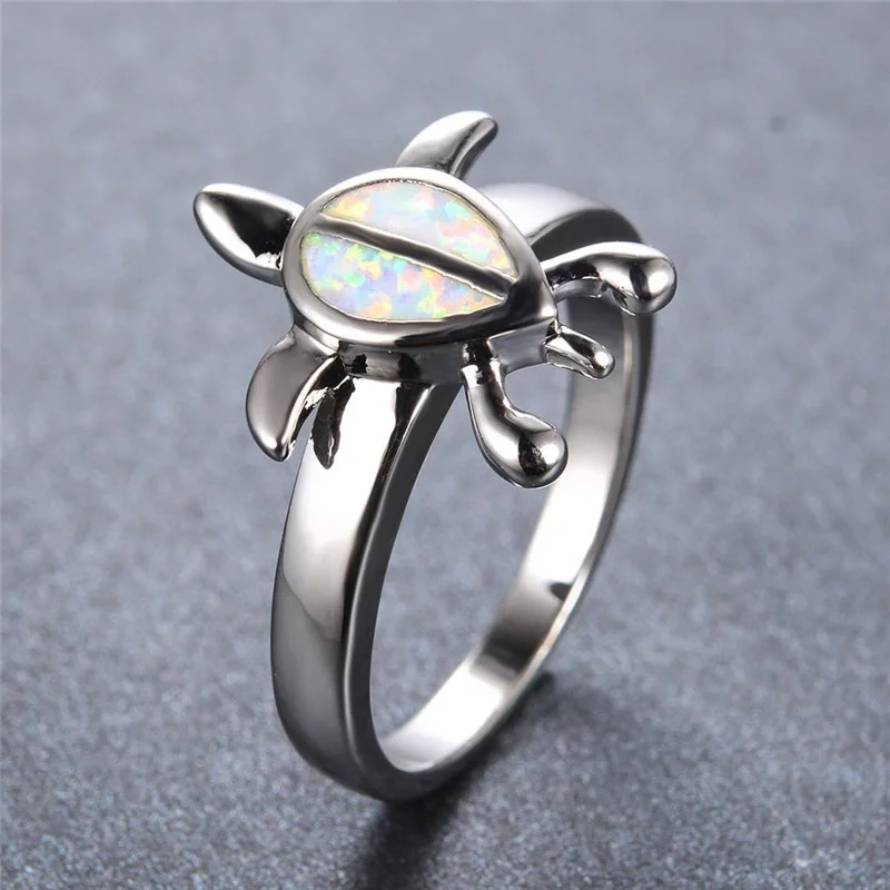 HOT SELL New Stylish Cute Turtle Shape Blue/White Rings For Women Jewelry Wedding Birthday Party Gifts