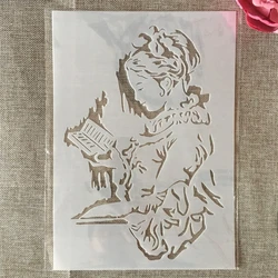 A4 29cm Reading Study Girl Student DIY Layering Stencils Wall Painting Scrapbook Coloring Embossing Album Decorative Template