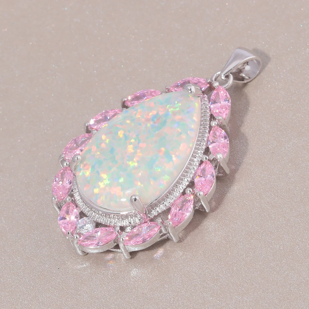 CiNily White Super huge Fire Opal Silver Plated Color Zircon Necklace Pendant Charms with Good Looking for Woman Jewel