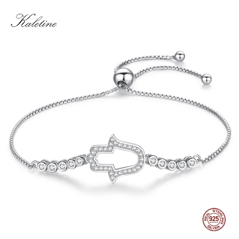 KALETINE 925 Sterling Silver Bracelet Zircon Tennis Bracelet Hamsa Hand of Fatima Evil Eye Lucky Charm Bracelet Bead Jewelry