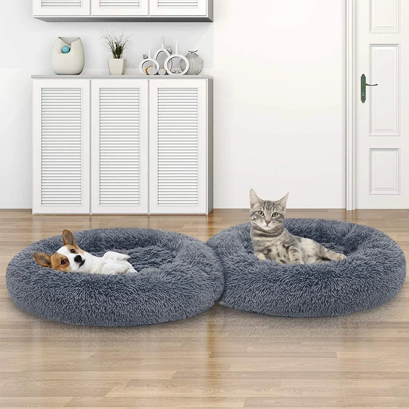 Pet Dog Beds Cat Mats Fluffy Soft Plush Donut Cuddler Round Dog Kennel Ultra Soft Washable Dog Cat Cushion Bed Winter Warm Sofa