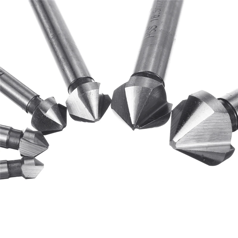 Ronde Schacht 6Pcs 3 Fluit 90 Graden Hss Afschuining Afkanten Cutter End Mill Tool Verzinkboor Boor Set 6.3-20.5Mm