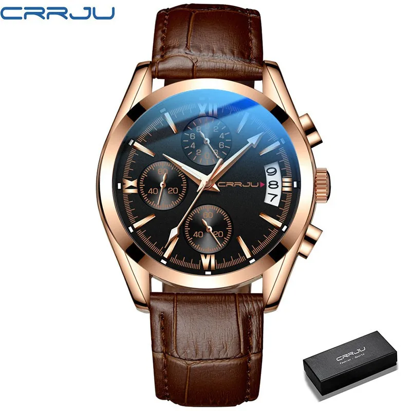 CRRJU orologio da uomo al quarzo impermeabile orologi da uomo cronografo sportivo orologio da polso in pelle orologio da uomo d\'affari con scatola