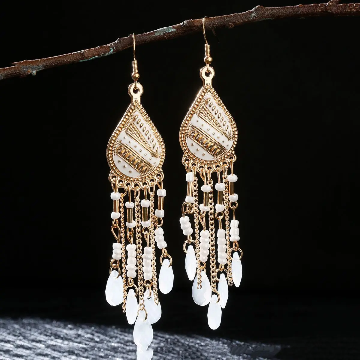 Classic Ethnic Bohemian Long Corful Crystal Beads Ladies Earrings Jewelry Orecchini Wedding Earrings Hangers