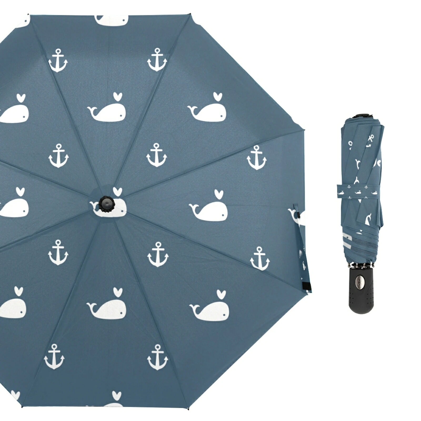 

Automatic Folding Whales Pattern Blue Umbrella Rain Women Windproof Compact Sun Protection Umbrella Female Rain Tools Parasol