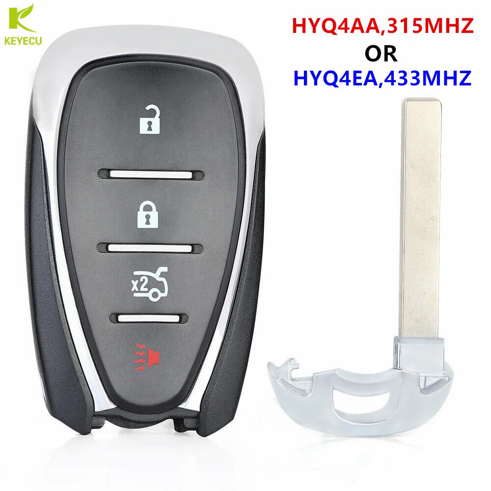 

KEYECU Replacement Smart Proximity Key 4 Button 433MHZ HYQ4EA OR 315MHZ HYQ4AA for Chevrolet Camaro Cruze Malibu 2016-2019