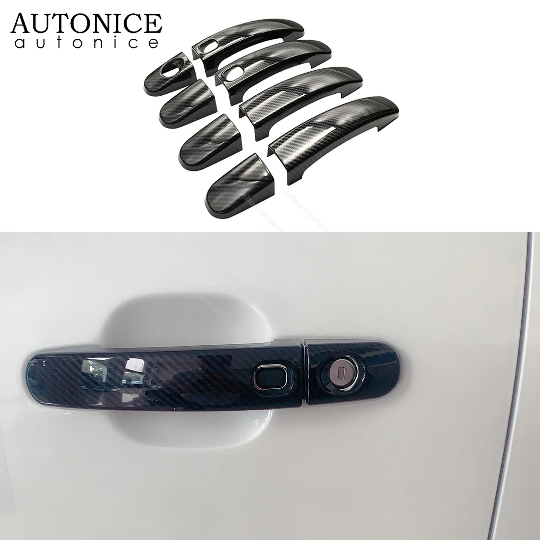 8pcs Carbon Fiber Color Door Handle Bowl Decorator Trim Cover Fit for Ford Everest Endeavour 2015 2016 2017 2018 2019 2020 2021