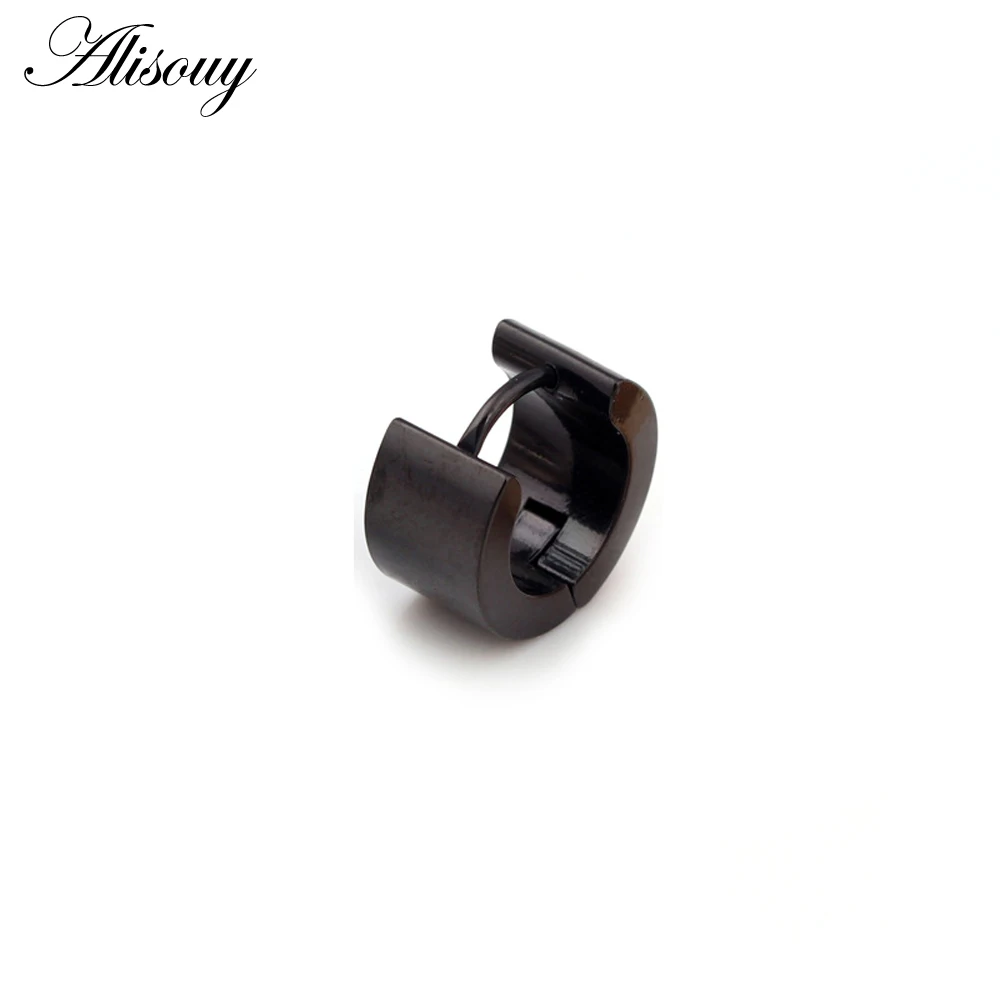 Alisouy 316L Stainless Steel Ear Hoop Earrings Fashion Women Men\'s 7mm Wide Punk Style Small Earrings Jewelry