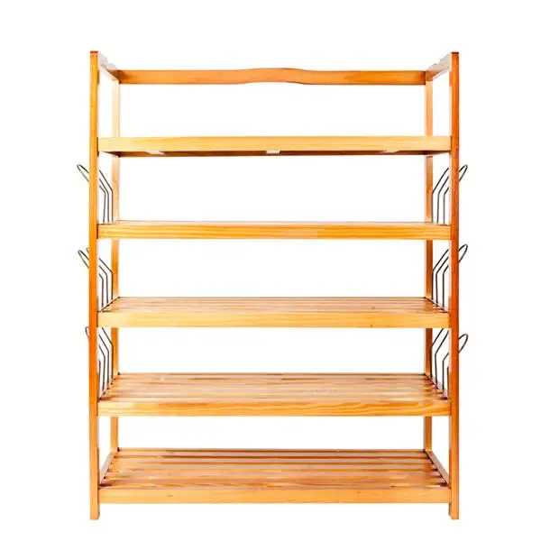 5-Tier Simple Wooden Shoe Rack with 6 Pair Shoe Form Wood Color Shoe Shelf Easy to Move Elegant Appearance Shoe Tower Shelf