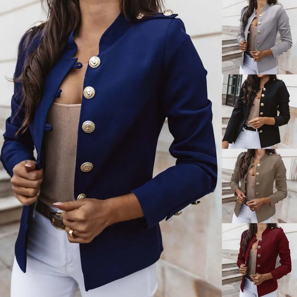 Setelan jaket kantor wanita, Blazer jas kantor lengan panjang warna polos Slim-fitting