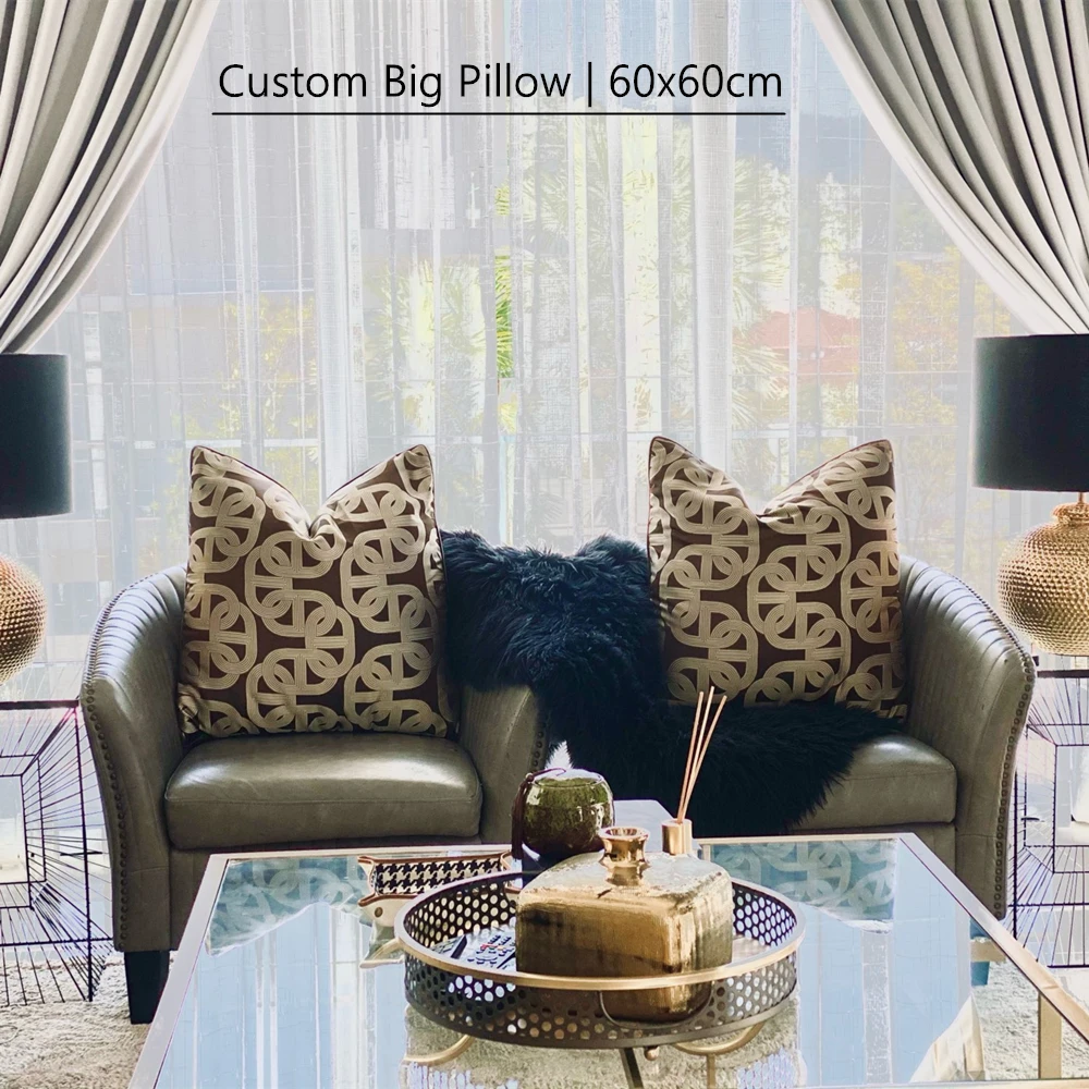 Classic Fashion Geometric Woven Brown Chain Velvet Pipping  Home Decor Lumbar Pillows Soft Warm Waist Designer Cushion Cover