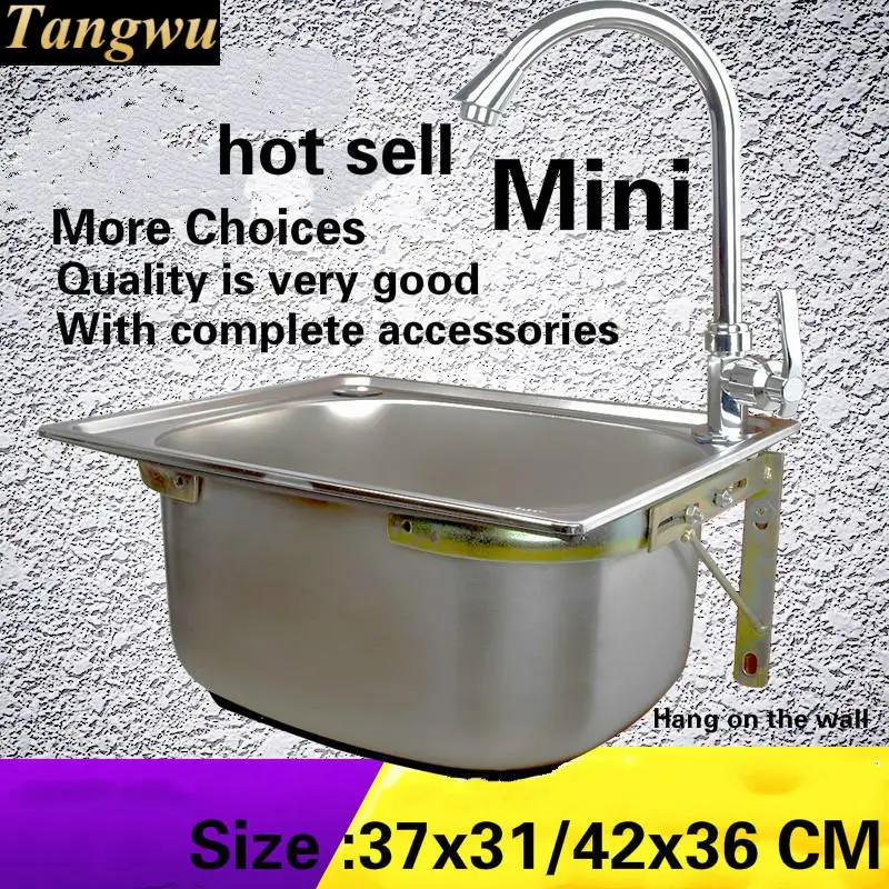 

Free shipping standard mini balcony kitchen single trough sink ordinary 304 stainless steel hot sell 370x310/420x360 MM