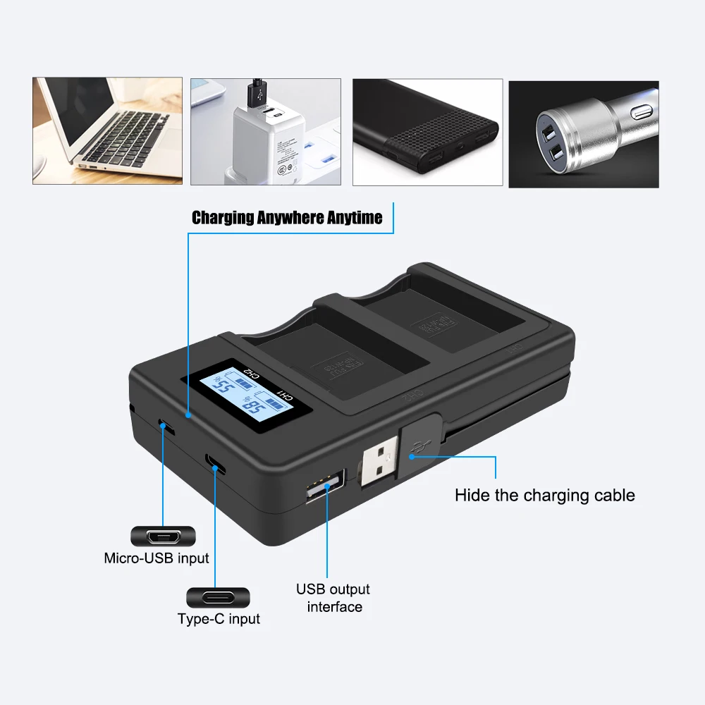 PALO USB fast charge smart LCD digital charger for NPW126 NP-W126 battery Fujifilm HS50 HS35 HS30 EXR XA1 XE1 X-Pro1 XM1 X-T10