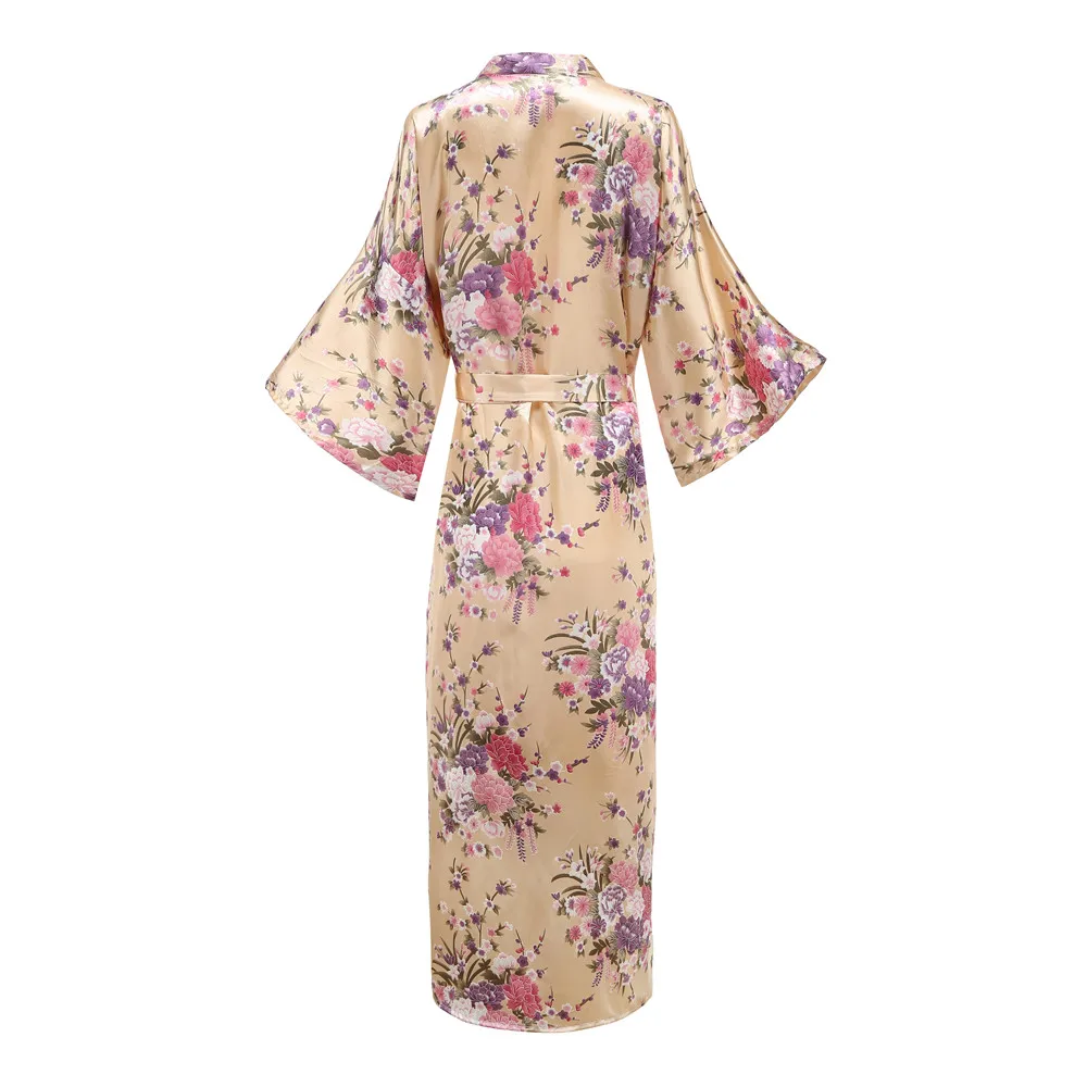 Large Size 3XL-6XL Robe For Female Satin Long Sleepwear 3/4 Sleeve Negligee With Belt Kimono Bathrobe Gown Spring New Bathrobe