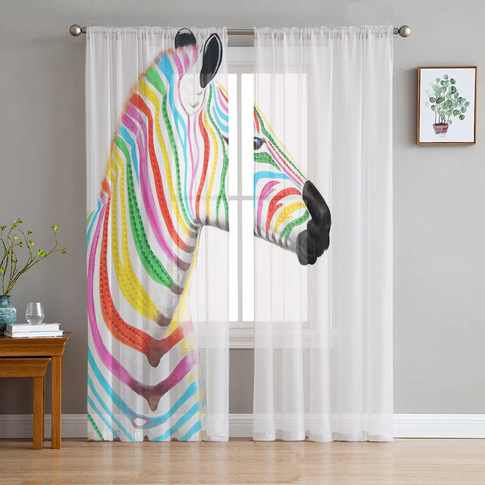 

Modern Style Colored Zebra Luxury Tulle Curtains Modern Living Room Kitchen Chiffon Curtain Bedroom Sheer Valance Curtain