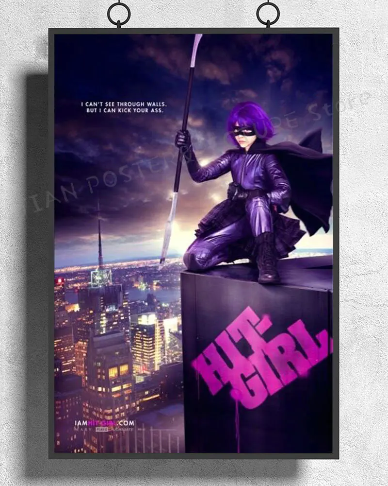 NJ438 KICK ASS, película, cómic de superhéroes, HIT GIRL, pegatina de pared, póster de seda, arte, decoración del hogar