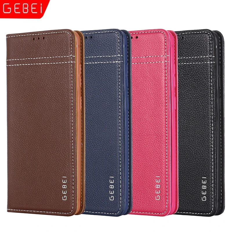 GEBEI Genuine Leather Flip Magnet Close Design Stand Case Cover For Samsung Galaxy S24 S23 S22 Ultra S8 S9 S10 S20 Plus