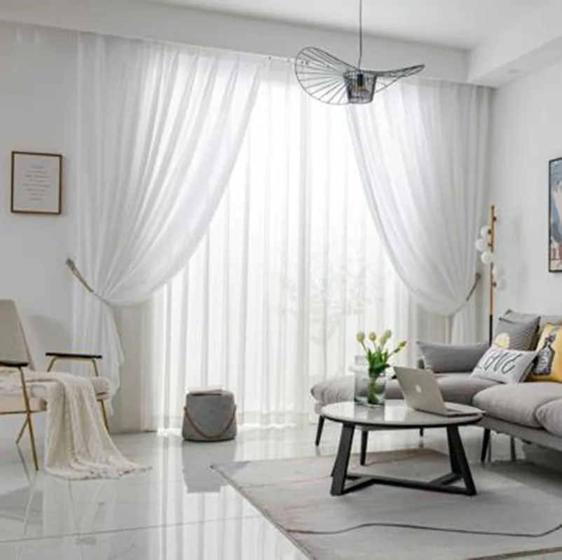 White Tulle Blackout Curtains For Living Room шторы фатин Para Salon Cortinas Rideau Nordic Minimalist Modern Retro Country 2025