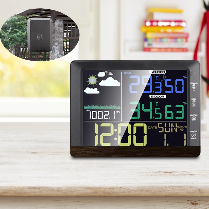 TS-8210 Wireless Color Screen Weather Station Clock Indoor Outdoor Temperature Humidity Meter Forecast Sound Control -40-60C