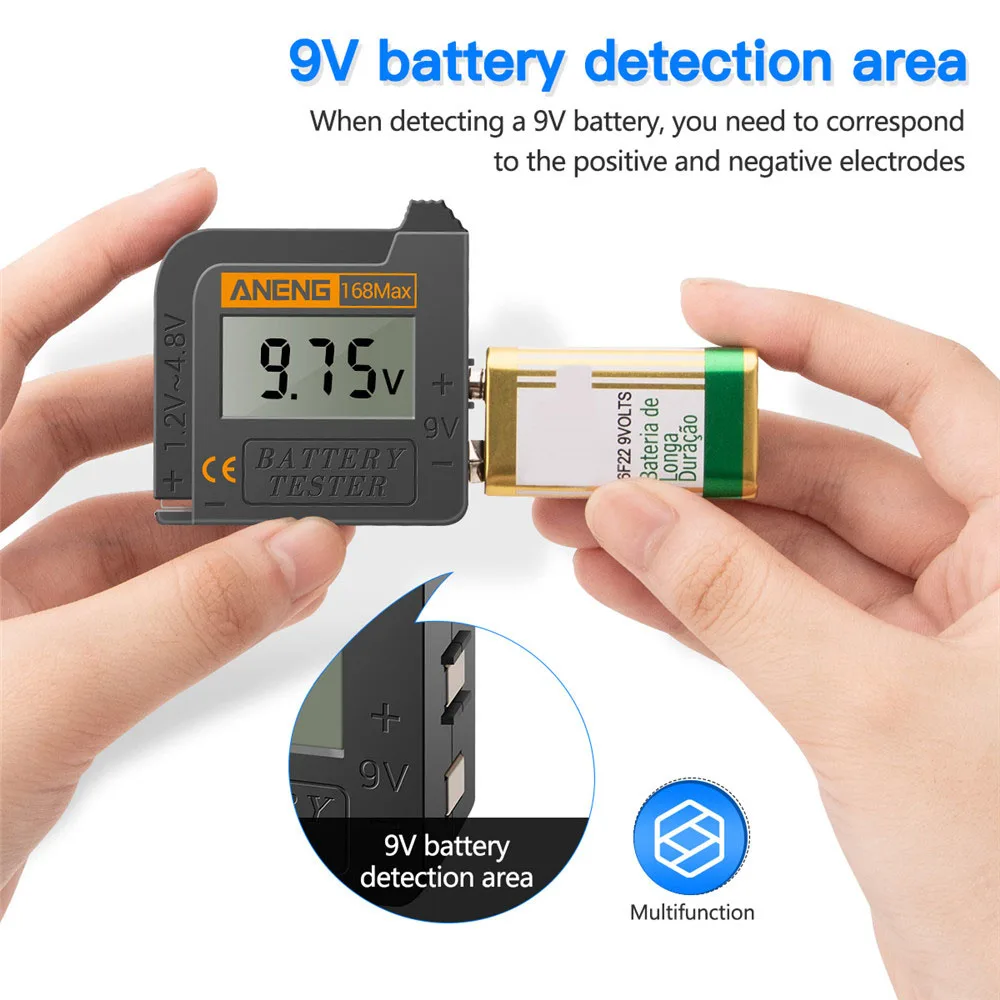 ANENG 168Max Digital Lithium Battery Capacity Tester Universal Test Checkered Load Analyzer Display Check AAA AA Button Cell