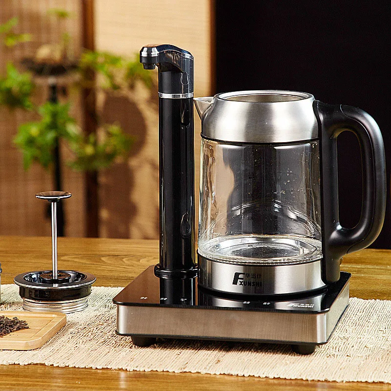 Teko listrik แก้วบอโรซิลิเกตทรงสูงแผงสัมผัสถ้วยชงชากาต้มน้ำชาระบบอัตโนมัติแบบถาดรองชงชา