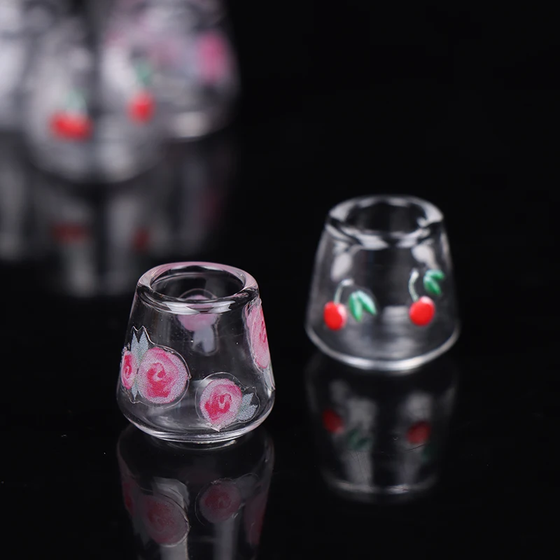 4pcs/set 1/12 Dollhouse Miniature Cartoon Clear Glass Cup Model Simulation Kitchen Furniture Toys For Doll House Decoration
