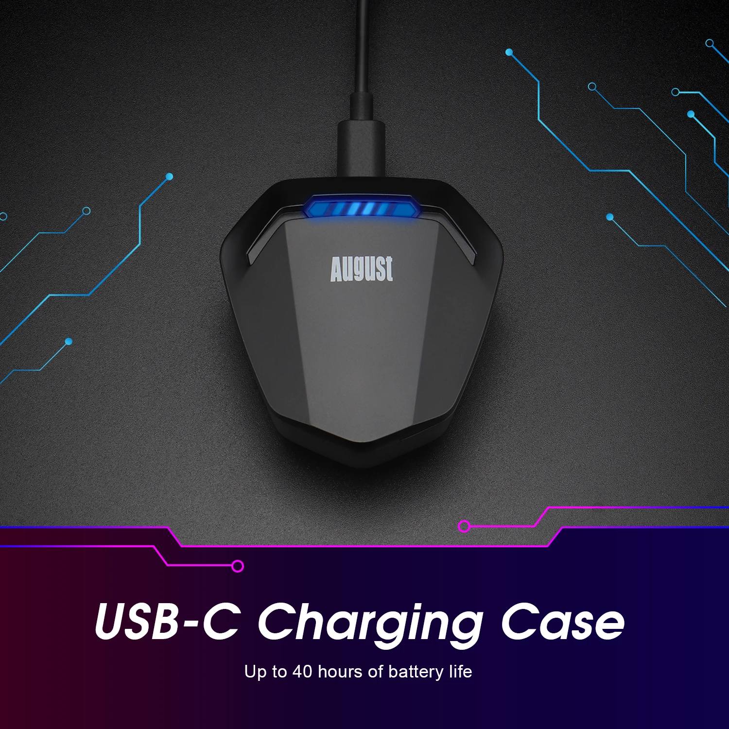 August EPG500B TWS Wireless Bluetooth Earphone Gaming Earbuds Bluetooth 5.0 With Charging Case Touch Control Sport Headset